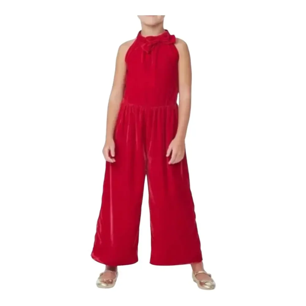 Gymboree Red Velvet Jumpsuit Girls 10 Holiday Christmas Red Velvet Bow Collar